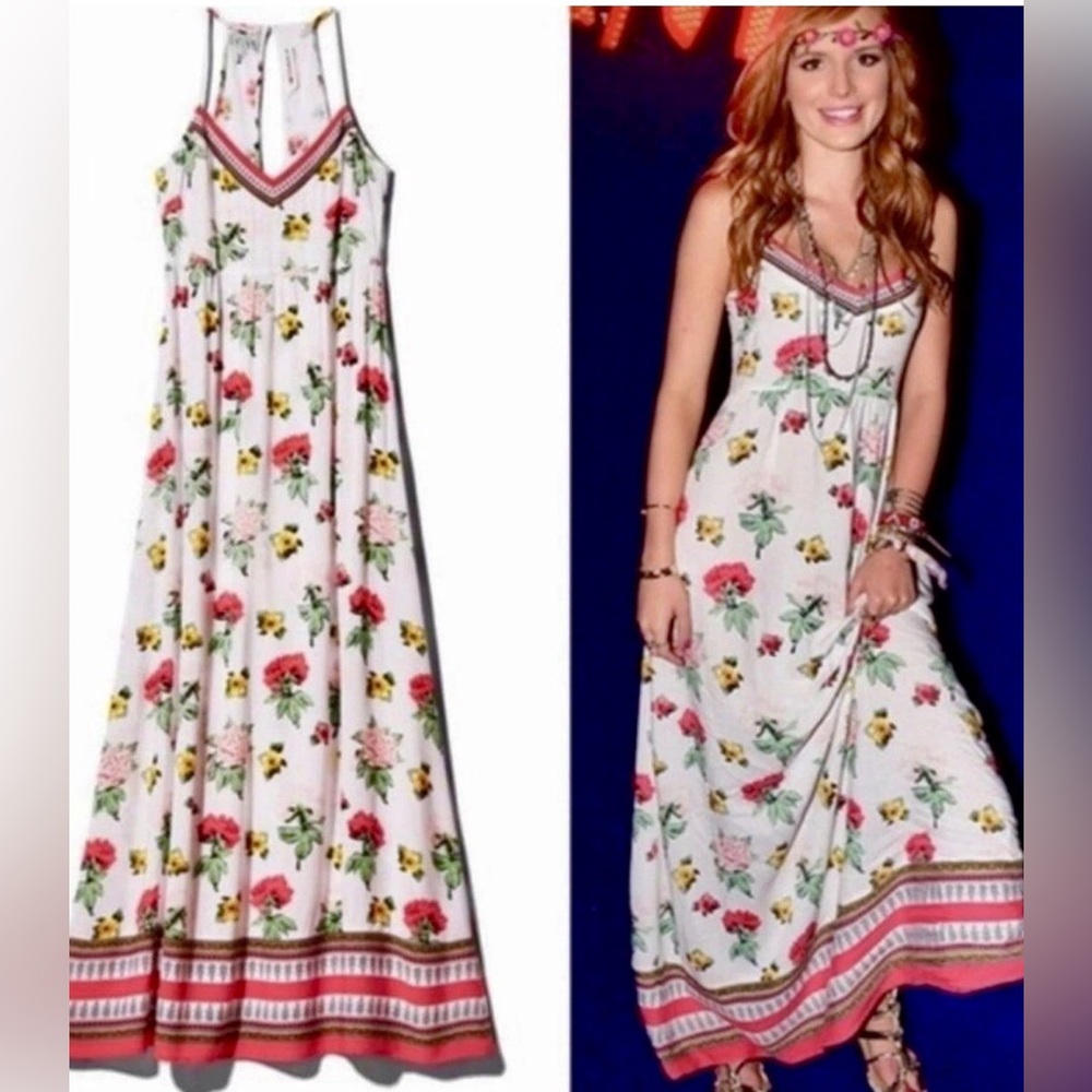 H&M X Coachella Floral Spaghetti Strap Maxi Dress Size 6 Cutout Summer Wedding